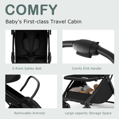INFANS Ultra-Compact Fold Airplane Ready Travel Stroller, One-Hand Gravity Fold Near Flat Recline Seat, Foldable Toddler Stroller for Infant 6-36 Month