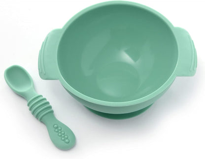 PrimaStella Unbreakable Silicone Non-Slip Bowl and Chew Spoon Set for Babies and Toddlers (Rainbow Swirl)