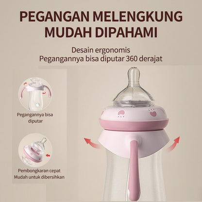 Oberni Baby Bottles, Weighted Straw Toddler Milk Bottles with Non-Slip Handle, Size + Variable Fast Flow, 12+ Months, BPA-Free, Pink/1Pack/9oz
