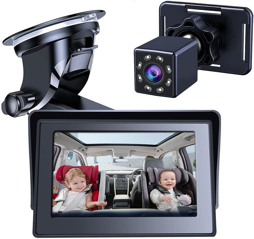 Baby Car Mirror Baby Rear Facing Seat Camera, Baby Car Seat Mirror Camera with Wide Crystal Clear View Monitor, Great Night Vision, Adjustable Sucker Bracket, Easily Observe The Baby's Move