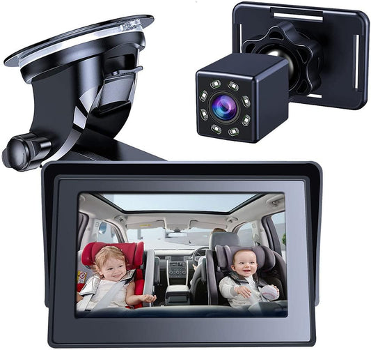 Baby Car Mirror Baby Rear Facing Seat Camera, Baby Car Seat Mirror Camera with Wide Crystal Clear View Monitor, Great Night Vision, Adjustable Sucker Bracket, Easily Observe The Baby's Move