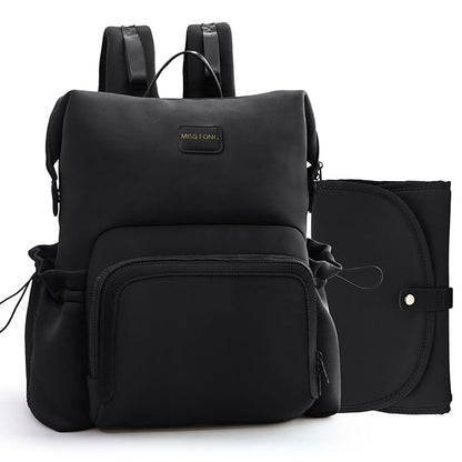 miss fong Diaper Bag Backpack - Baby Diaper Bag Neoprene Bag Large Capacity Neoprene Backpack with Diaper Changing Pad Pañaleras Para Bebe Baby Backpack with 12 Pockets for Mom & Dad -Black