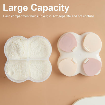 Formula Dispenser No-Spill with Four Compartment, Infant Milk Powder Dispenser Portable On The Go, Kids Snack Formula Containers for Travel Hold Outdoor, Violet