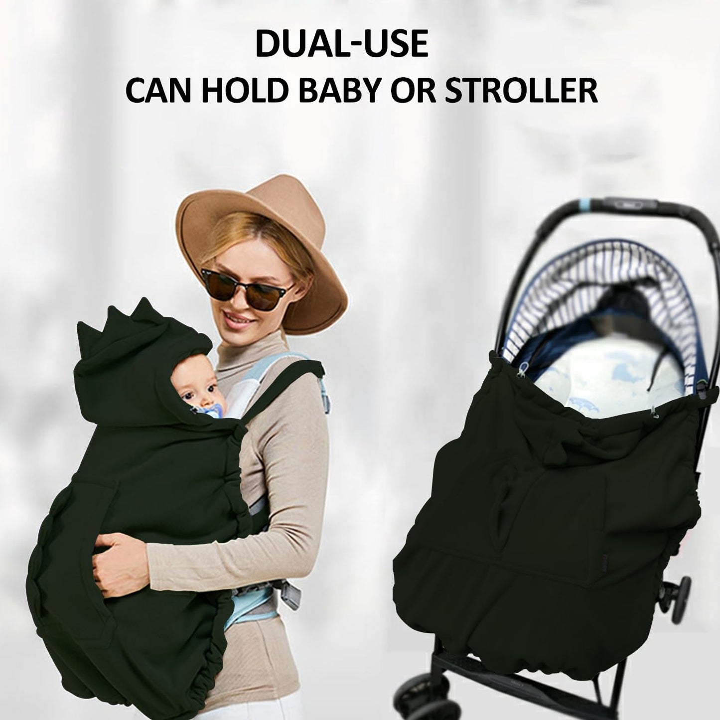Baby Carrier Cover Stroller Cover,Newborn Hooded Stretchy Cloak,Soft Kangaroo Hoodie for Mom Baby,Suit for All Seasons (Green)
