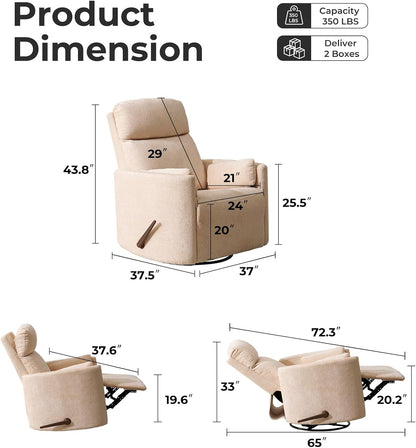 Oversized Swivel Recliner Chair with Massage and Heat, Rocking Chair Nursery with Adjustable Headrest, Rocking Chair Nursery Glider Chairs with 2 Pillows, Glider Rocker Recliner, White