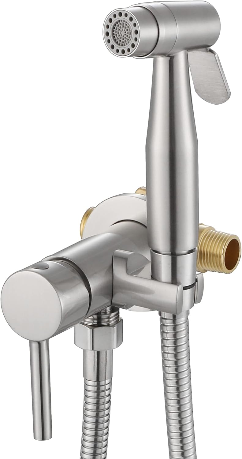 Chrome Handheld Bidet Sprayer for Toilet Warm Water, WiPPhs Stainless Steel Polished Silver Bidet Hand Held Sprayer with Brass Hot and Cold Mixing Valve, WI9138CP