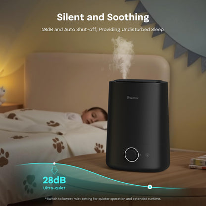 BREEZOME 5L Humidifiers for Bedroom, Ultrasonic Cool Mist Top Fill Humidifier & Essential Oil Diffuser, 360°Nozzle, Auto Shut-off, 50H Runtime, Quiet Humidifiers for Large Room, Baby Nursery, Plants