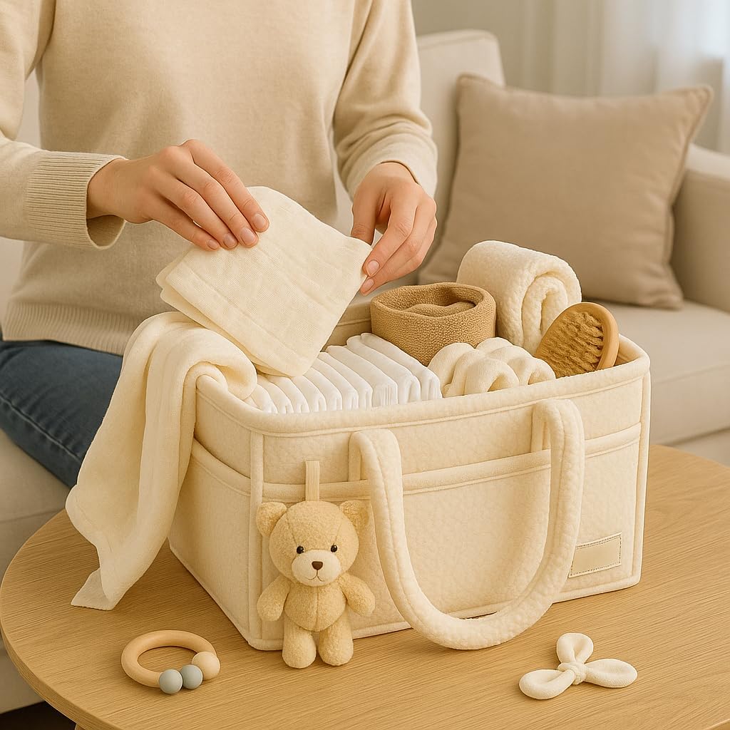 Smoochie Baby Diaper Caddy Organizer, Diaper Storage Basket for Nursery and Organization, Stylish Storage Basket for Newborn, Diapers Station, Gift for Baby Shower and Registry Must-Have