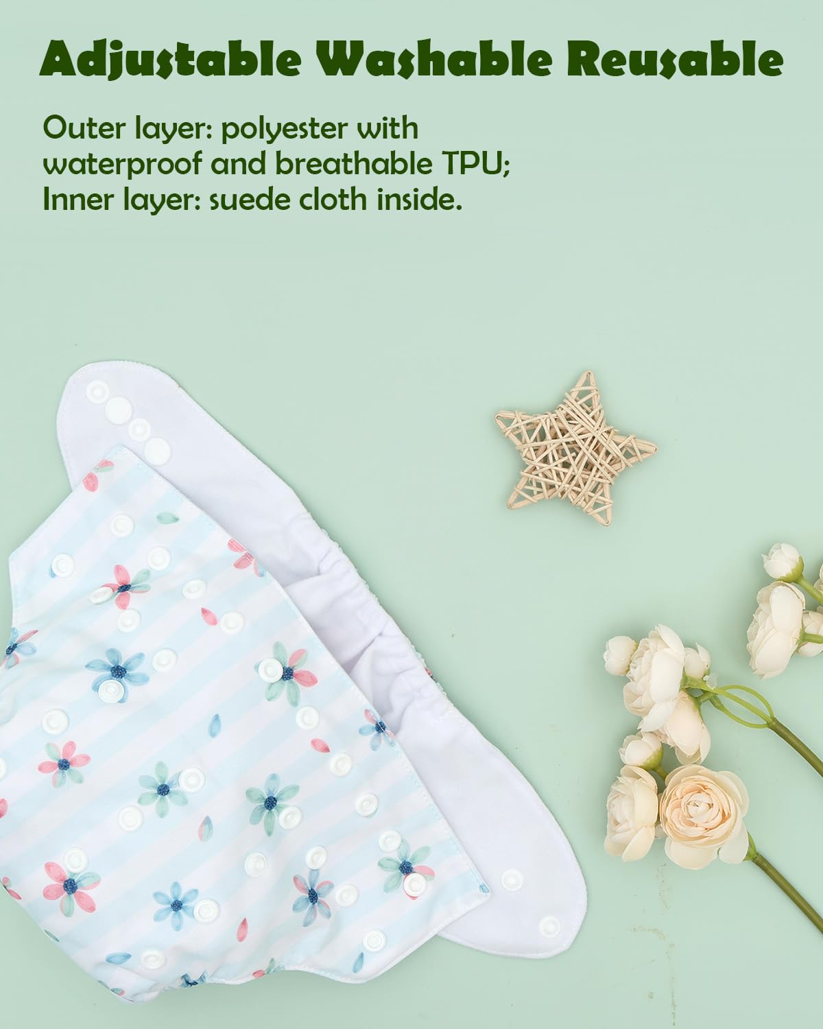 ALVABABY 12pcs Microfiber Inserts,Soft Cloth Diaper Liner,3-Layer Absorbent Inserts,Reusable for Baby Cloth Diapers 12T