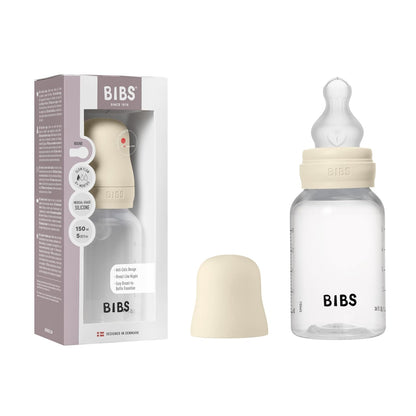 BIBS Baby Bottle 5 oz / 150 ml Silicone Nipple 2 Pack - Anti-Colic, BPA-Free, Round Nipple, Slow Flow, Lightweight & Easy to Clean, Suitable for Newborns 0+ Years - Ivory