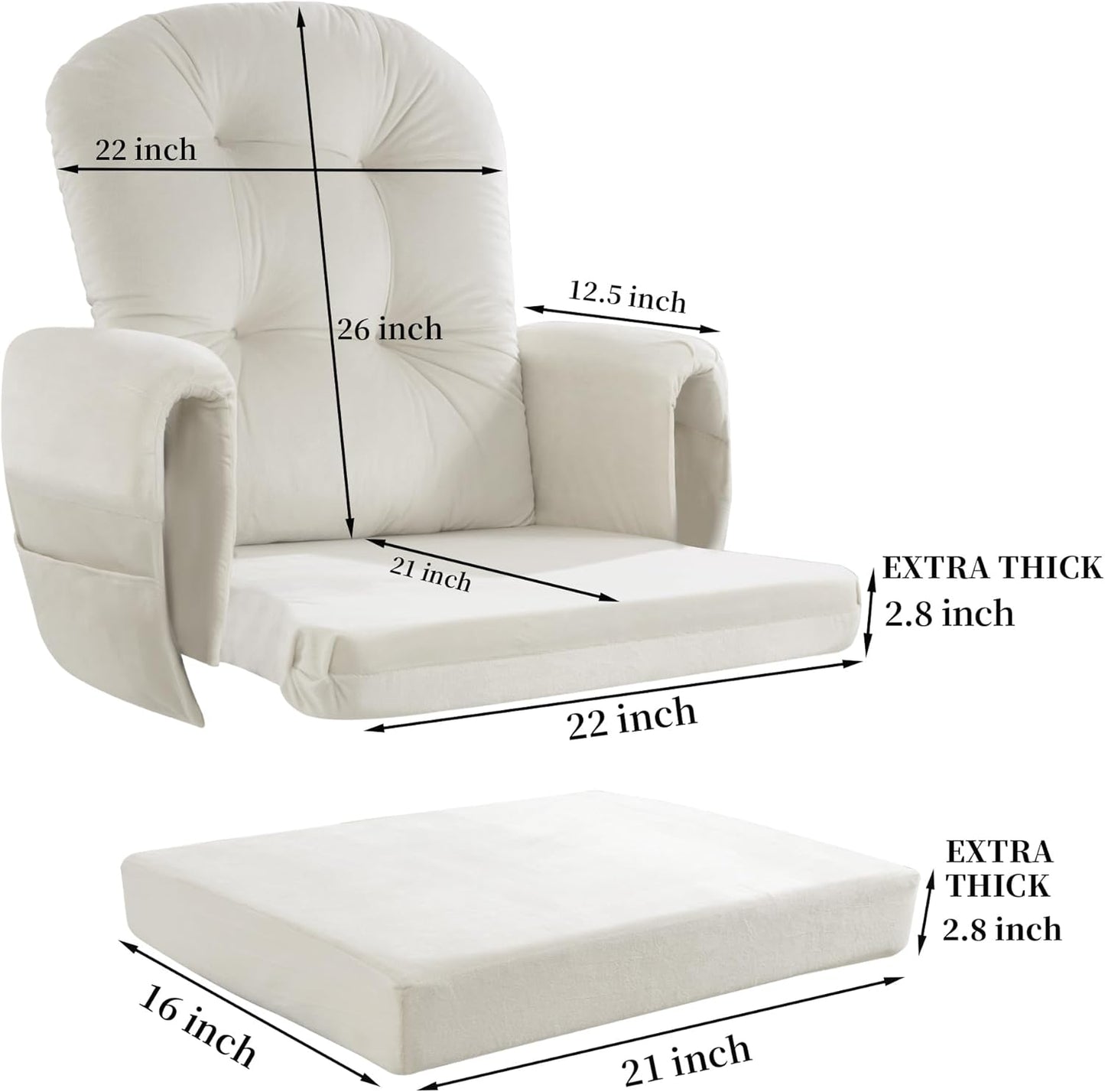 HOMBYS Glider Rocker Replacement Cushions 5 PCS with Storage Side Pocket, Velvet Fabric, Foam & Microfiber Filling, Non-Slip & Washable,Thickened & Supportive for Glider Rocking Chair
