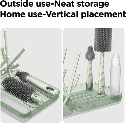 YOTIME Travel Bottle Brush, Travel Bottle Cleaner Kit with Foldable Bottle Drying Rack, for Visit Friends and Relations, Baby Travel Essentials, BPA Free, Green