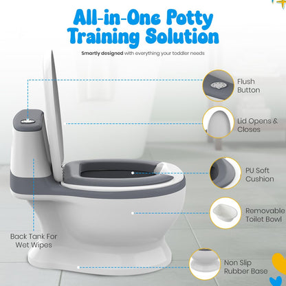 Toddler Potty Training Toilet with Diatomaceous Earth Mat – Realistic Toilet for Toddlers with Lid, Splash Guard & Non-Slip Base – Baby Potty Training Toilet with Bonus Tic-Tac-Toe Play Mat