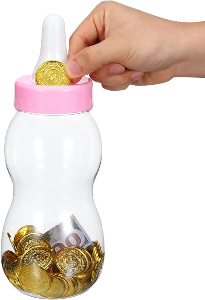 IMIKEYA 11-Inch Baby Bottle Piggy Bank - Giant Fillable Candy Jar & Savings Bank for Baby Shower, Nursery Decor, Birthday & Christening Decor Pink