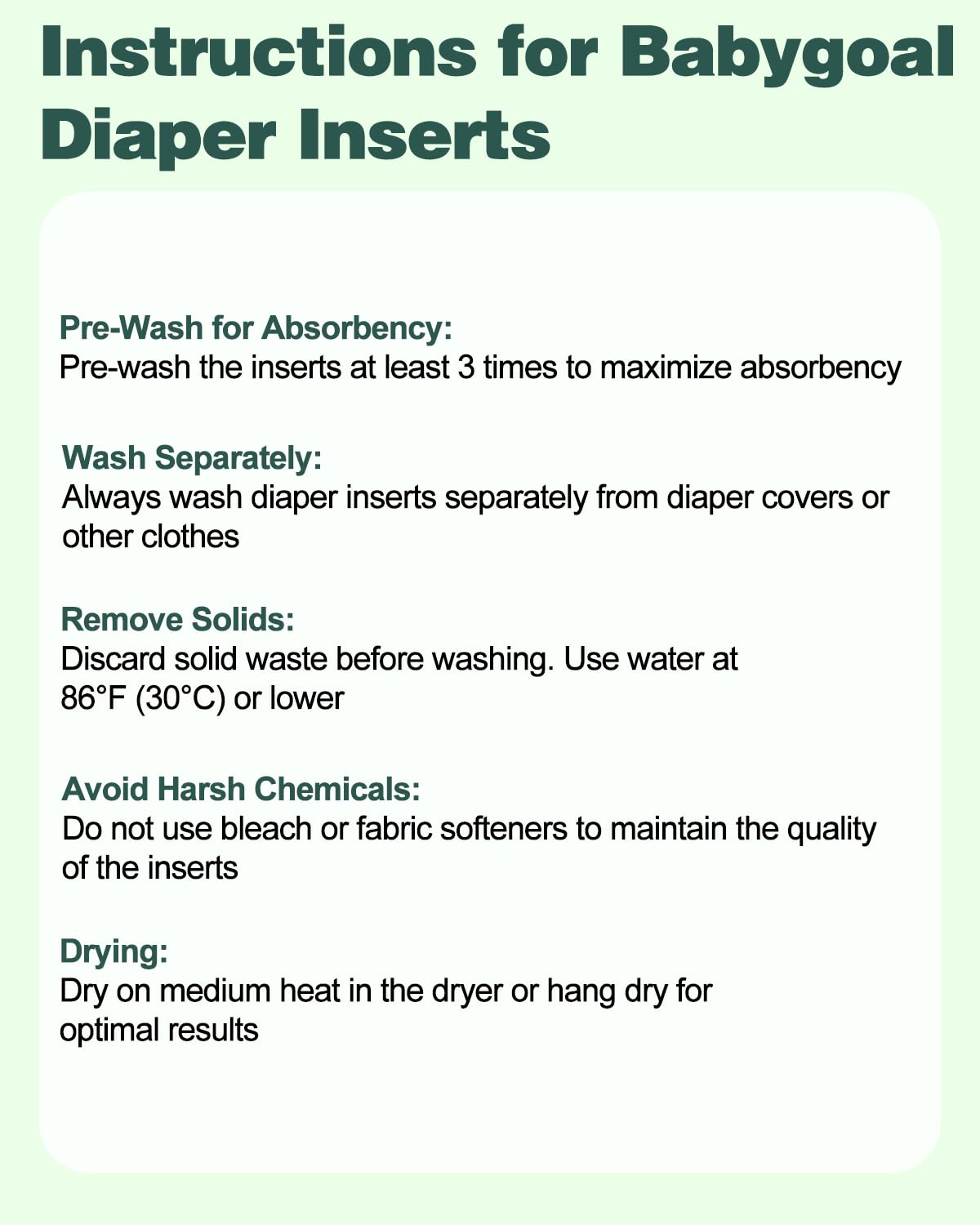 Babygoal Reusable Cloth Diaper Inserts Pack of 12, Absorbent & Breathable Liners, 3-Layer Microfiber Inserts for Cloth Diapers