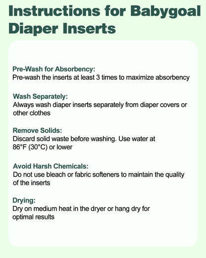 Babygoal Reusable Cloth Diaper Inserts Pack of 12, Absorbent & Breathable Liners, 3-Layer Microfiber Inserts for Cloth Diapers