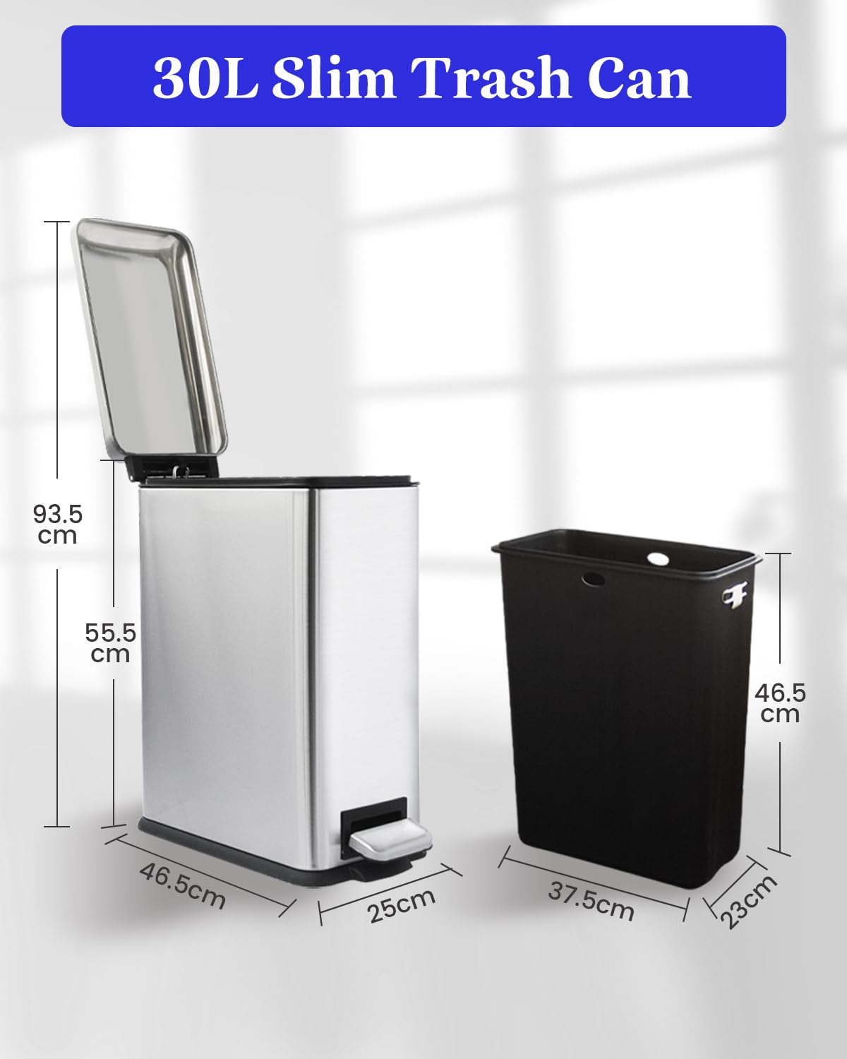 Diaper Pail, Airtight Odor Control Baby Diaper Bin with Childproof Lock, Stainless Steel Garbage Pail with lid, 15 Liter/ 4 Gallon Compact Nursery Trash Can with Removal Inner Liner, Blue