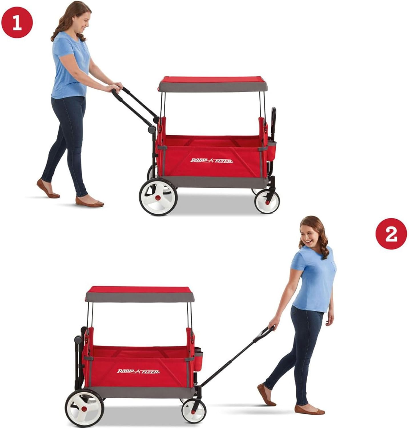 Radio Flyer City Luxe Stroll 'N Wagon, for Ages 1+, 3-in-1 Push or Pull, with Bench Mode, Easy Fold, UV Canopy, 5-Point Harnesses, Front Caster Wheels & 12" Rear Wheels, Stroller Wagon for Kids