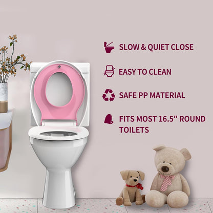 Potty Training Toilet Seat, 16.5" Round White Seat with Built-In Toddler Function, Design for Both Child and Adult,with Detachable Seat Stable .Safe PP Material,Slow Close,Magnets- Round,Easy Install