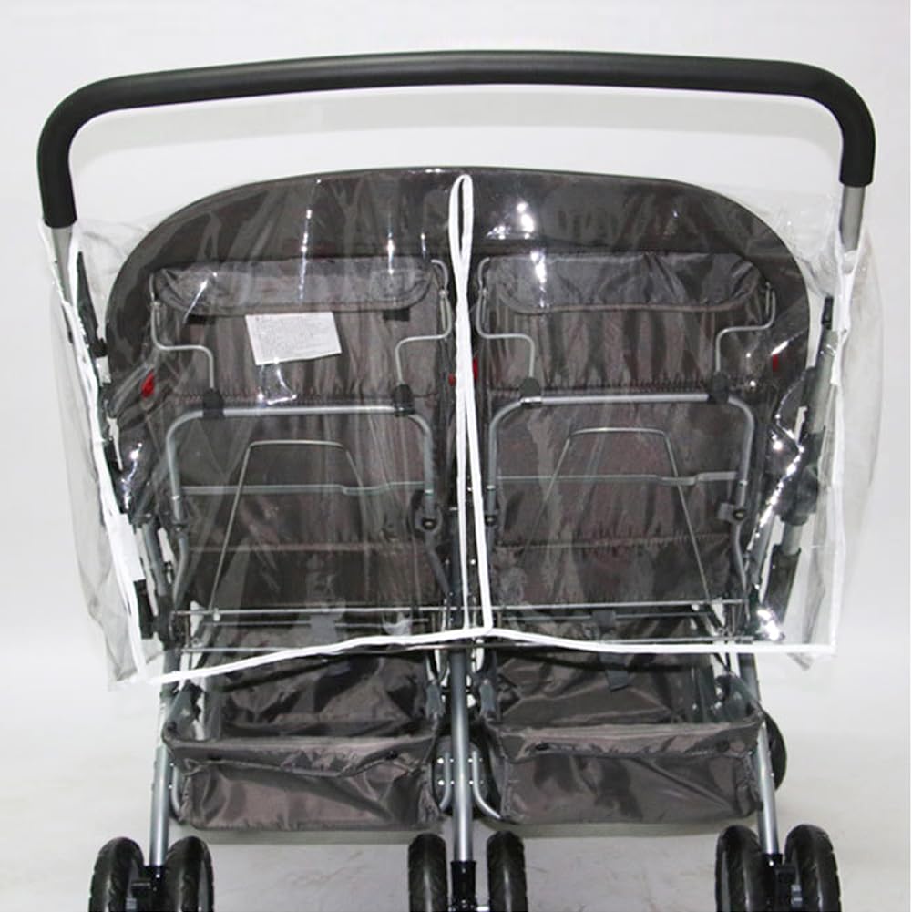 Double Stroller Rain Cover with 2 Buggy Hook, Universal Side by Side Pushchair Waterproof Dust Proof Cover Pram Accessories for Outdoor Travel(Transparent)