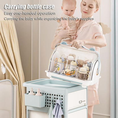 Baby Bottle Drying Rack Storage with 3 Brush, Nursing Bottle Storage Box Organizer with Cover, Portable Kitchen Cabinet Organizer, Durable countertop Dryer (Orange)