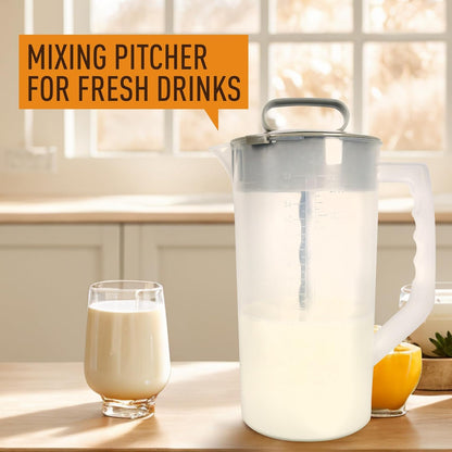 2 Pcs Mixing Pitcher for Drinks, 2 Quart/64oz Plastic Juice Pitcher with Lid, Angled Plastic Blades and Adjustable Mixer Plunger for Juice, Tea, Milk, Beverage Container