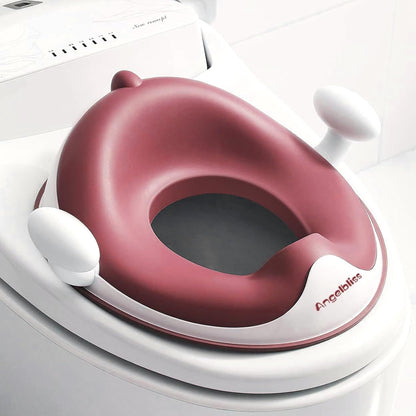 ANGELBLISS Baby Potty Training Toilet Seat with Soft Cushion Handles, Haute Collection, Double Anti-Slip Design and Splash Guard for Boys and Girls (Pink)