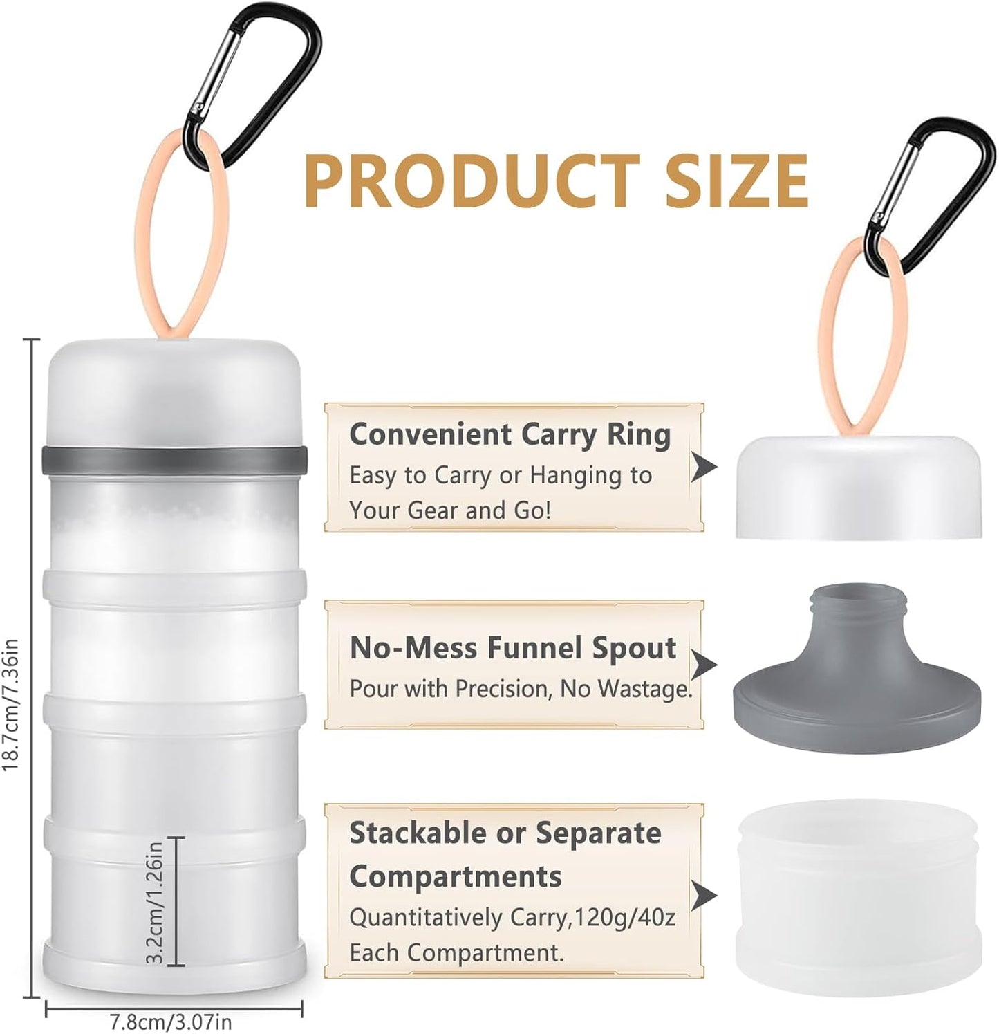 Protein Powder Container with Funnels Stand, 4 Stackable Protein Powder Dispenser for Travel, Fitness and Workout, 2 Pcs