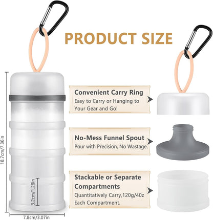 Protein Powder Container with Funnels Stand, 4 Stackable Protein Powder Dispenser for Travel, Fitness and Workout, 2 Pcs