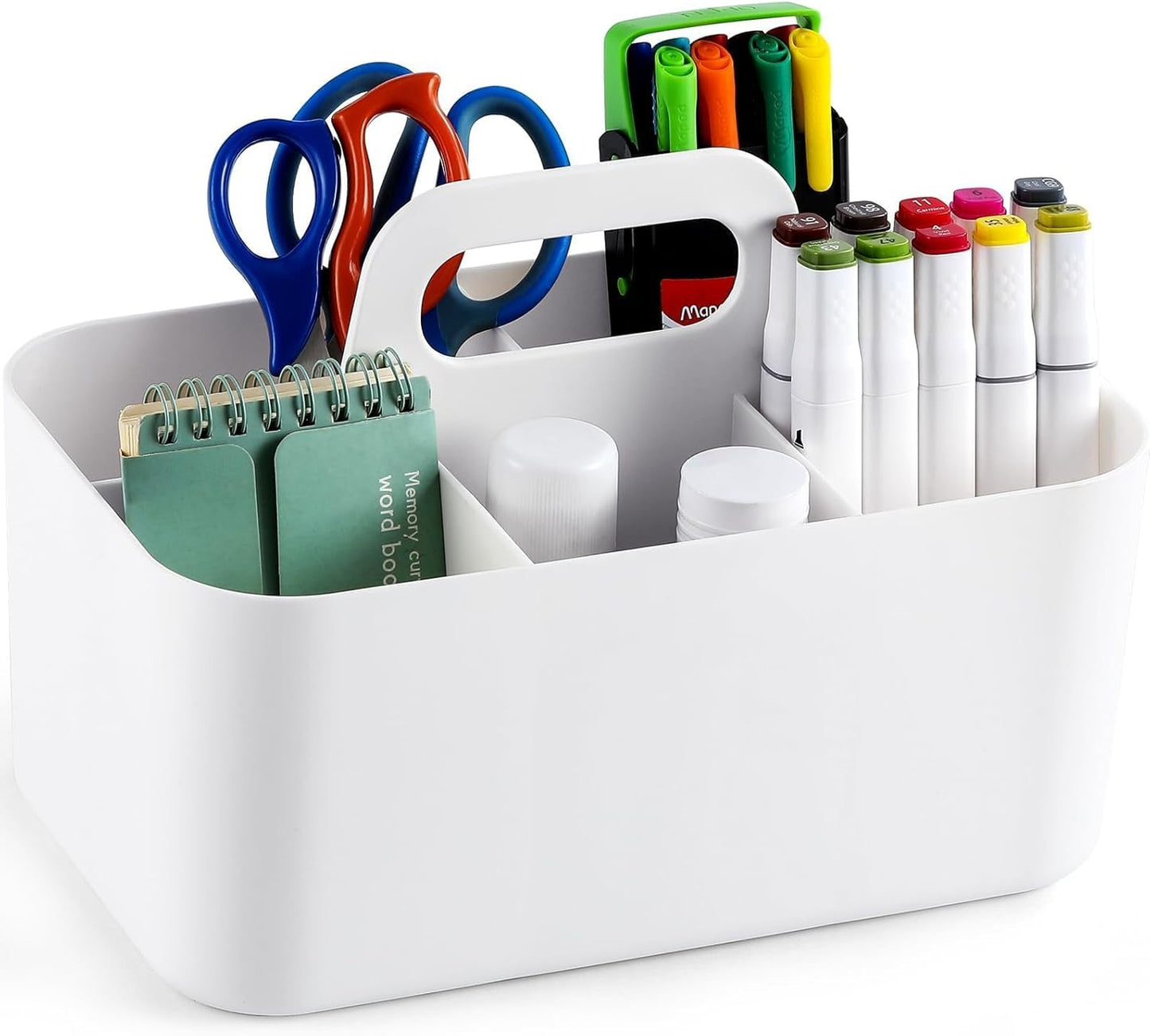 Multiuse Caddy Organizer with Handle, Portable Divided Plastic Tote Bin - Art Craft, Stationary Pen Marker Crayons, Makeup Hair Supplies Storage - Bathroom, Classroom, Dorm, Office, Desk Holder - Pink