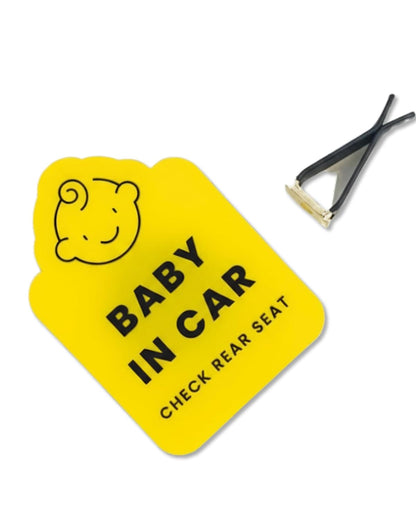 Baby in Car Reminder Vent Clip - Removable Clip-On Sign for Infant Car Safety - Bright Yellow Portable Lightweight Handmade Baby in Vehicle Reminder