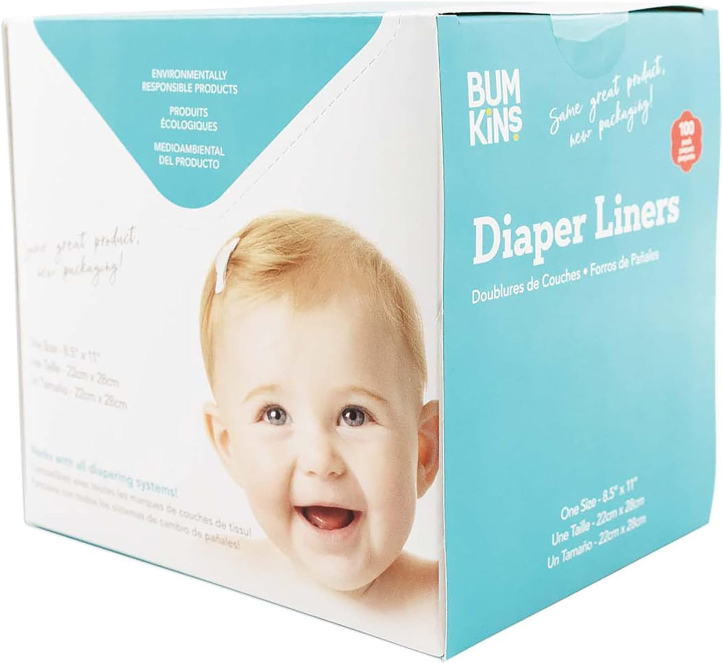 Bumkins Disposable Cloth Fabric Diaper Liner, Biodegradable, Neutral, 100 Count (Pack of 1)