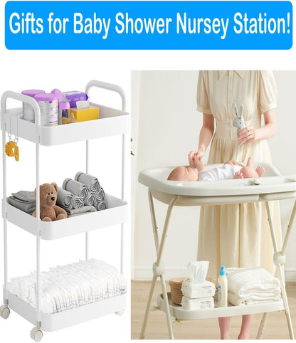 Volnamal Baby Diaper Caddy, Plastic Movable Cart for Newborn Nursery Essentials Diaper Storage Caddy Organizer for Changing Table & Crib, Easy to Assemble, Beige