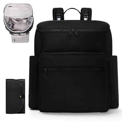 Diaper Bag Backpack, Neoprene Bag Backpack, Large Diaper Backpack with 16 Diaper Bag Organizers, 4 Insulated Pockets, Lighweight Travel Baby Bag with Changing Pad for Mom & Dad, Black