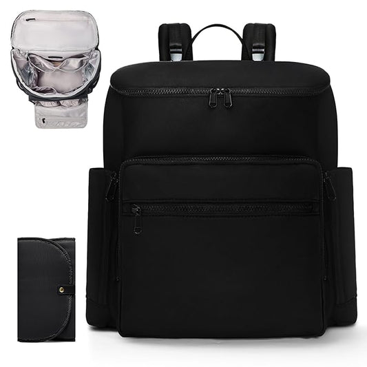 Diaper Bag Backpack, Neoprene Bag Backpack, Large Diaper Backpack with 16 Diaper Bag Organizers, 4 Insulated Pockets, Lighweight Travel Baby Bag with Changing Pad for Mom & Dad, Black