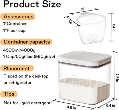 Flour Container - 5.5 L /5.81qt/5kg Large Flour Dispenser Keep Your Flour Fresh and Dry Easily with Kitchen Essential