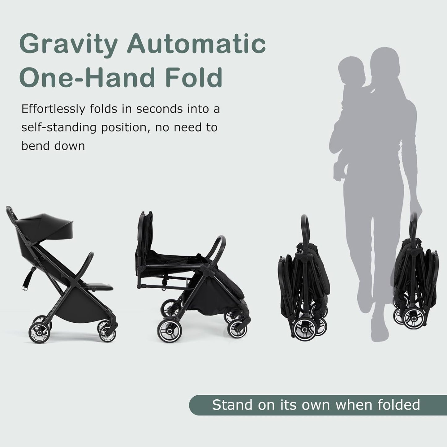 INFANS Ultra-Compact Fold Airplane Ready Travel Stroller, One-Hand Gravity Fold Near Flat Recline Seat, Foldable Toddler Stroller for Infant 6-36 Month