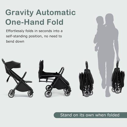 INFANS Ultra-Compact Fold Airplane Ready Travel Stroller, One-Hand Gravity Fold Near Flat Recline Seat, Foldable Toddler Stroller for Infant 6-36 Month