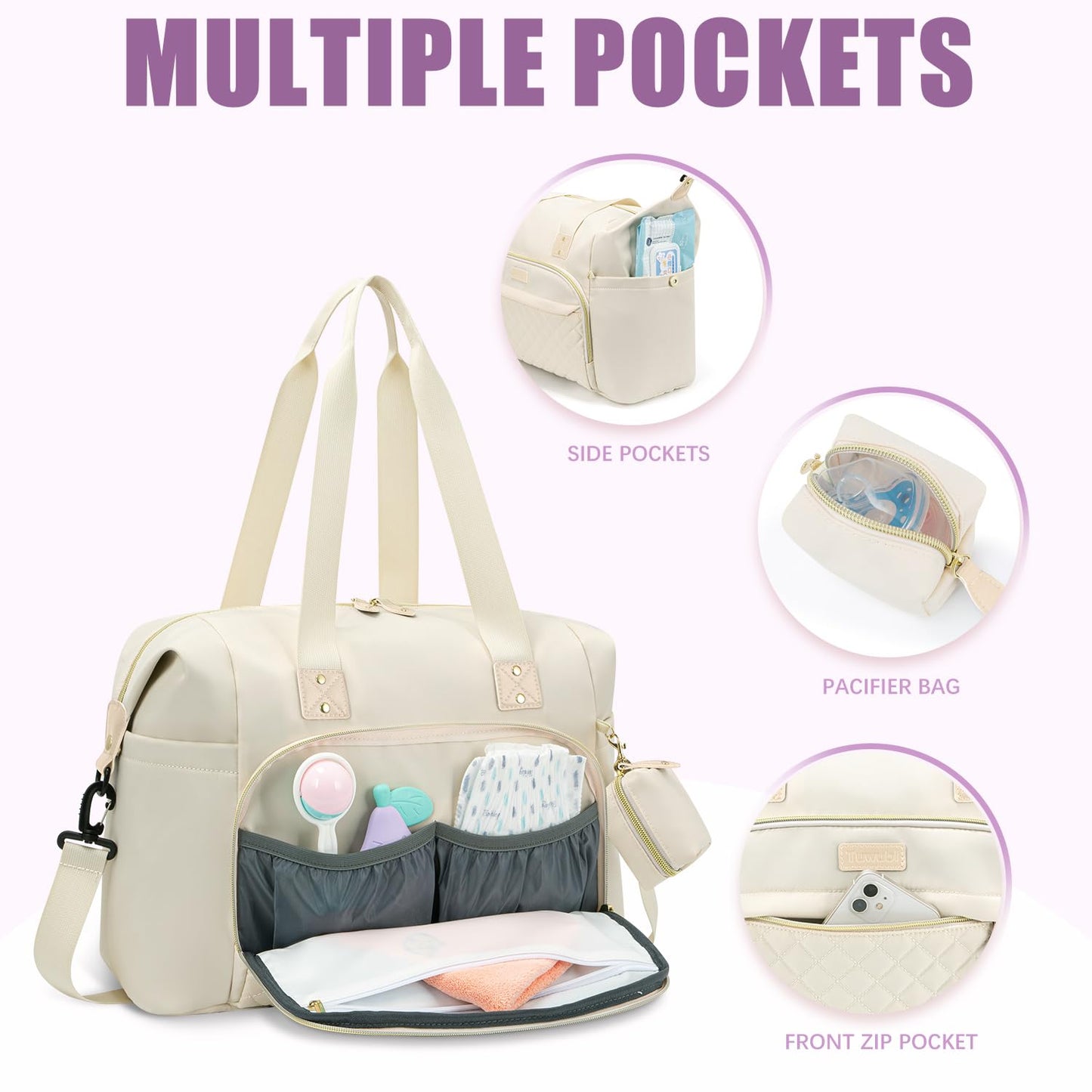 Tuwubi Diaper Bag Tote,Baby Diaper Bag with Pacifier Case Large Travel Diaper Tote Caddy for Mom and Dad Multifunction Large Baby Bag - M-Pink