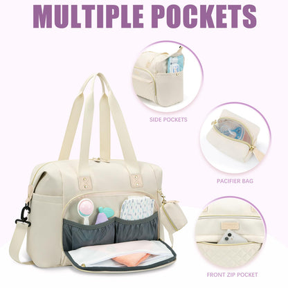 Tuwubi Diaper Bag Tote,Baby Diaper Bag with Pacifier Case Large Travel Diaper Tote Caddy for Mom and Dad Multifunction Large Baby Bag - M-Pink