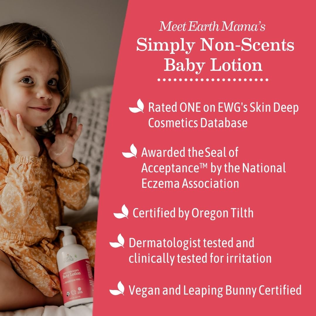 Earth Mama Simply Non-Scents Baby Lotion for Dry Skin - Calendula Cream for Newborn Skin Care - 8 oz - Fragrance Free - Infant Essentials