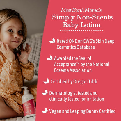 Earth Mama Simply Non-Scents Baby Lotion for Dry Skin - Calendula Cream for Newborn Skin Care - 8 oz - Fragrance Free - Infant Essentials