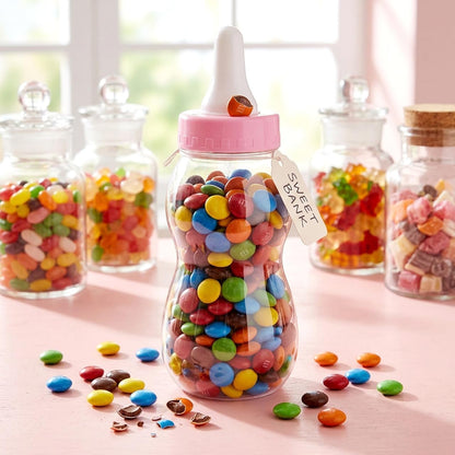 IMIKEYA 11-Inch Baby Bottle Piggy Bank - Giant Fillable Candy Jar & Savings Bank for Baby Shower, Nursery Decor, Birthday & Christening Decor Pink
