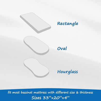 Bassinet Mattress Pad Cover Fit for Baby Delight/Mika Micky/Dream On Me Lotus/ANGELBLISS/KoolerThings (3 in 1) Bedside Sleeper, Waterproof Bassinet Mattress Protector Quilted Bassinet Sheets 2 Pack