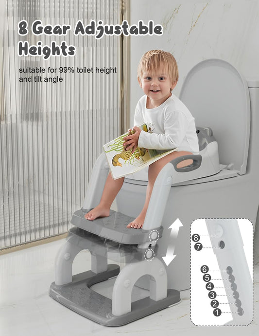 Potty Training Seat with Step Stool, Toddler Potty Training Toilet Seat with Non-Slip Step Splash Guard Safety Handles and Waterproof Cushion, 2 In 1 Toddler Potty Seat