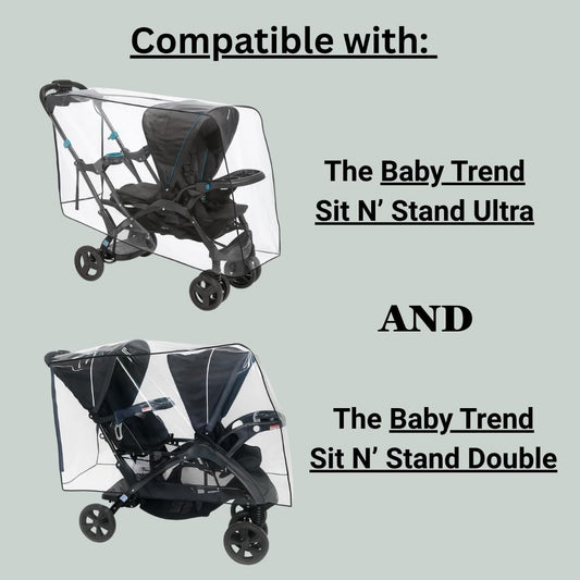 SASHA'S Rain and Wind Cover for Both Baby Trend Sit N Stand Ultra Stroller & Baby Trend Sit N Stand Double Stroller,Clear with Ventilation (Stroller not Included) Made in USA