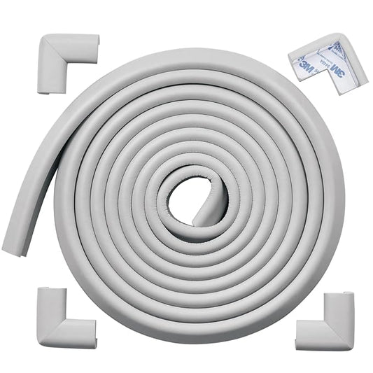 Roving Cove HeftyFit Edge Corner Protector Baby Proofing (Large 15ft Edge 4 Corners), Heavy-Duty, Soft NBR Rubber Foam, Furniture Fireplace Safety Bumper Guard, 3M Adhesive, Stone Grey