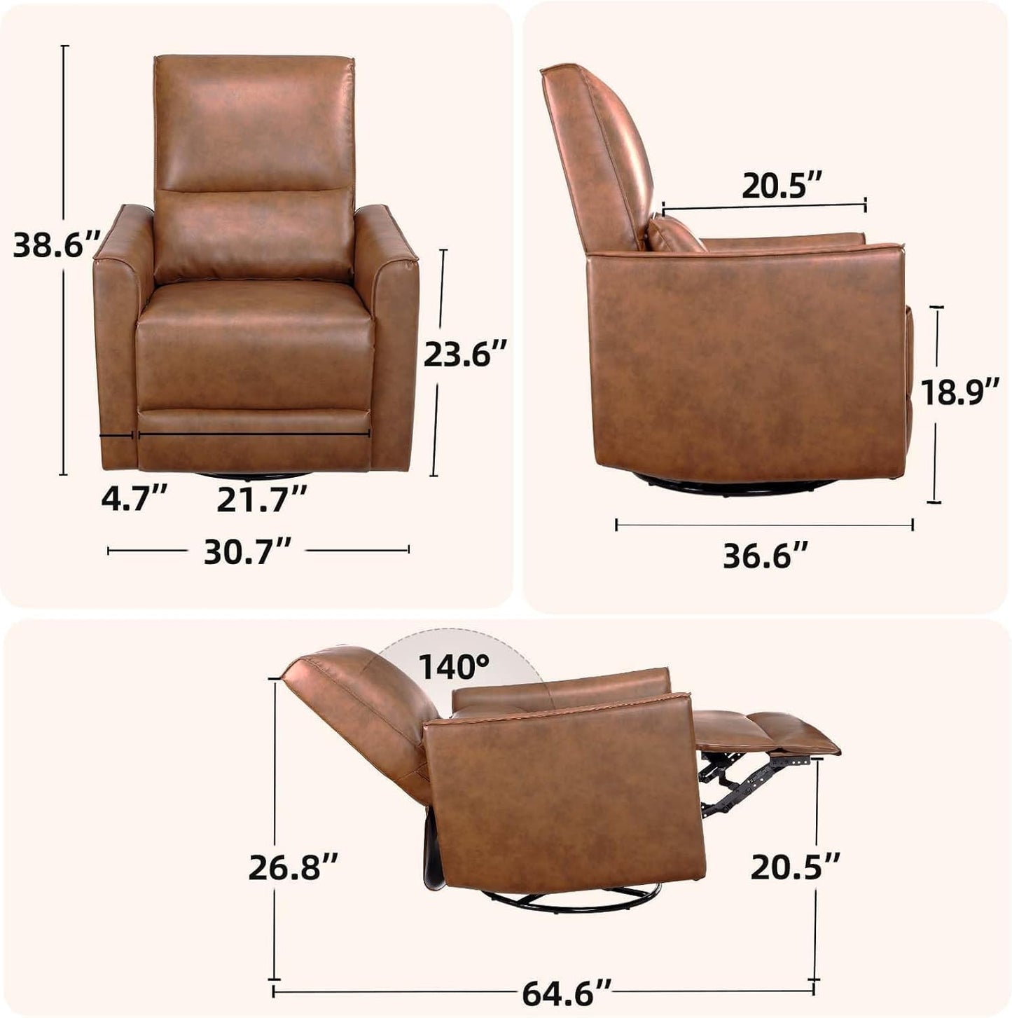 GAOMON Swivel Rocking Recliner Chair, Manual Leather Recliner Glider with Lumbar Support & Padded Armrest, Comfortable Rocker Nursery Single Sofa for Living Room and Bedroom (Cream)