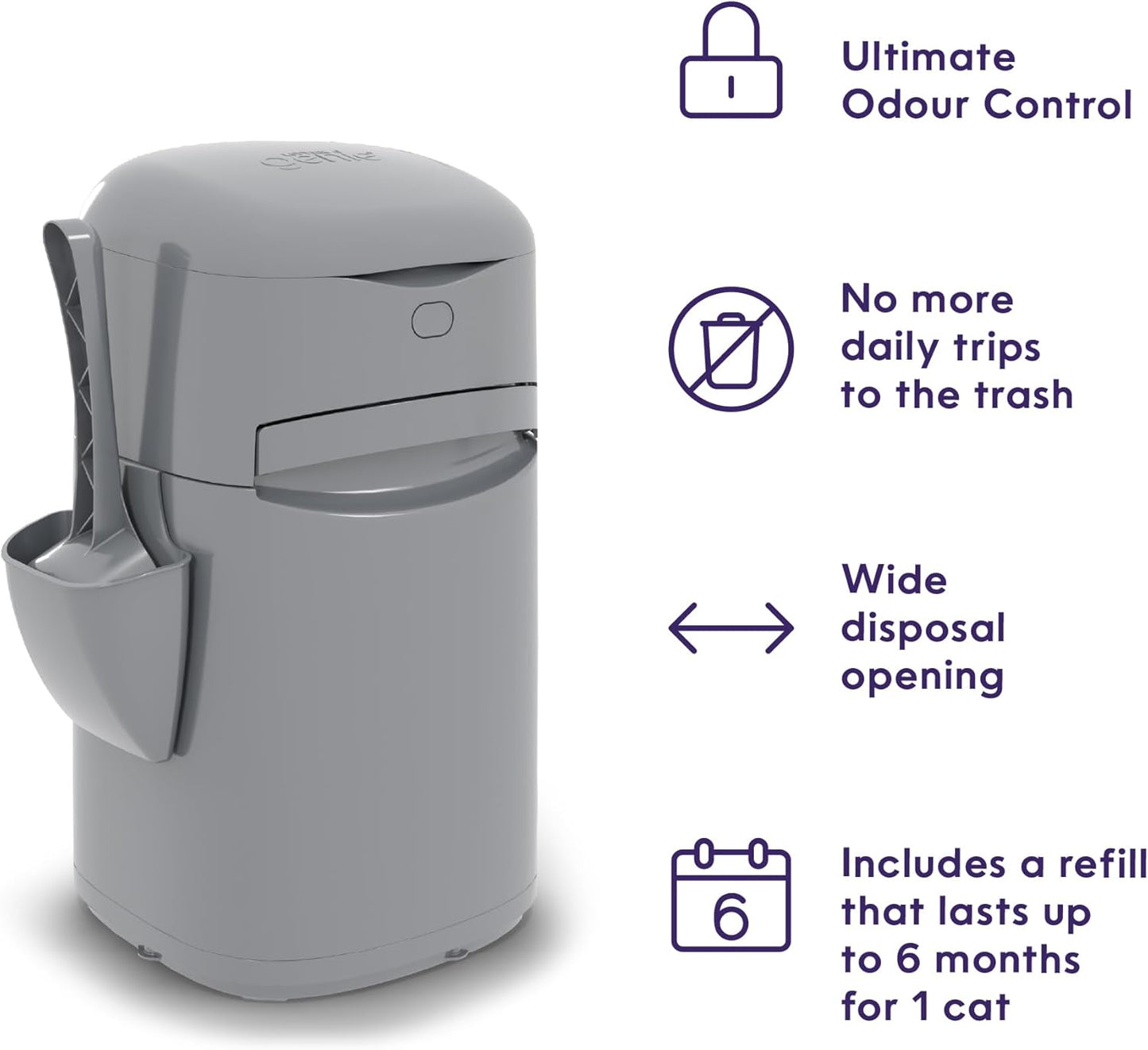 Litter Genie Platinum Pail Made of Durable Stainless Steel Includes 1 Easy Roll Refill