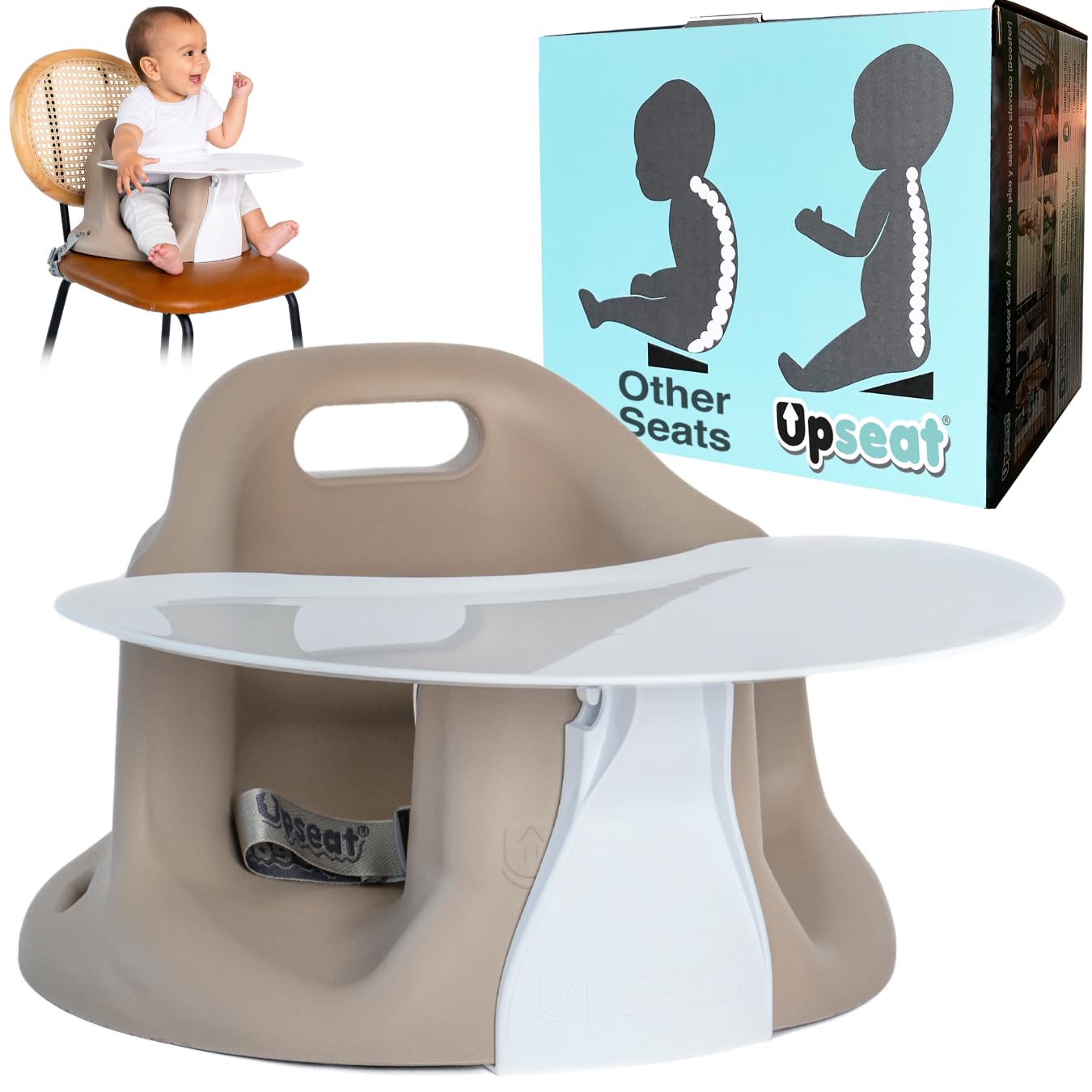 Upseat – The Original Ergonomic Baby Floor & Booster Seat with Tray, Developed with Physical Therapists for Upright Posture & Healthy Hip Development, 4–24 Months, Dishwasher-Safe Extra-Large Tray